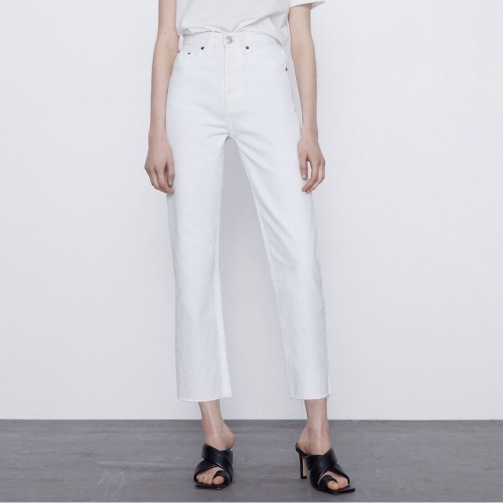 Zara white jeans with unfinished hem